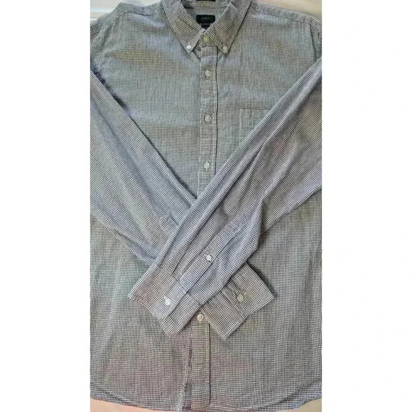 J. CREW Classic Cotton Poplin Dress Shirt in Micro Gingham check blue Large - Picture 6 of 7